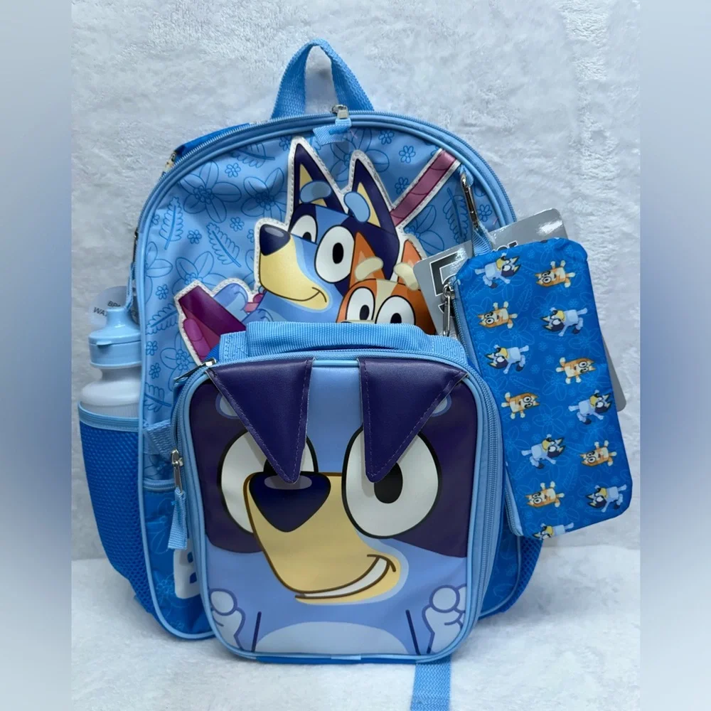 Bluey 5 Pc Backpack Set Kids School Bag Lunch Box Bottle Pencil Case